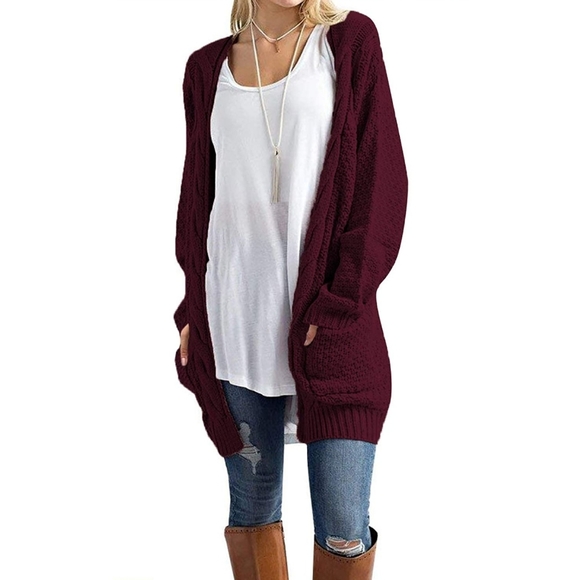 Long Sleeve Sweater Cardigan Open Front Cable Knit - Picture 1 of 5